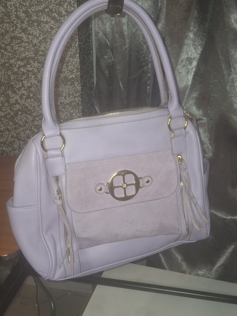 IMAN Lavender Shoulder Satchel with Gold Hardware